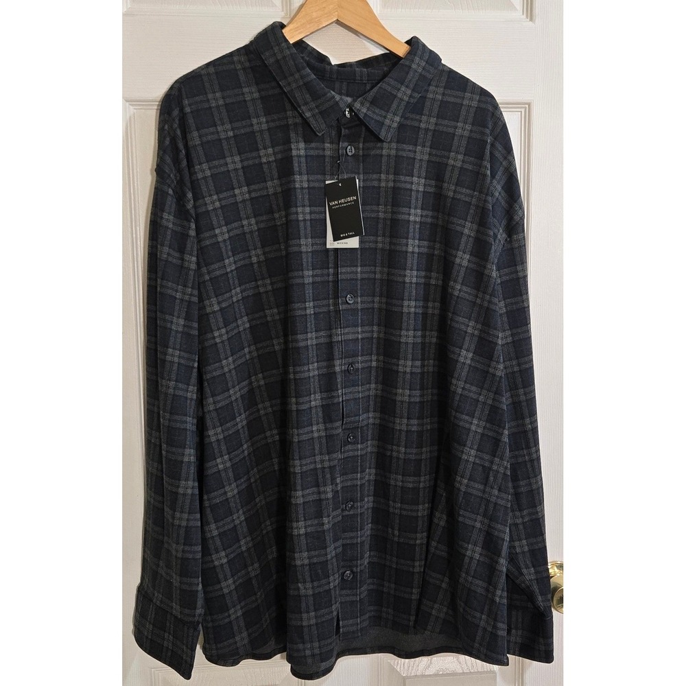 Van Heusen Performance Knit Plaid Shirt Mens 4XLB Oceana Blue VFA25MET-17954